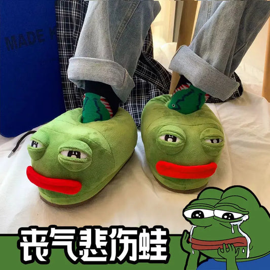 Sad Frog Plush Slipper